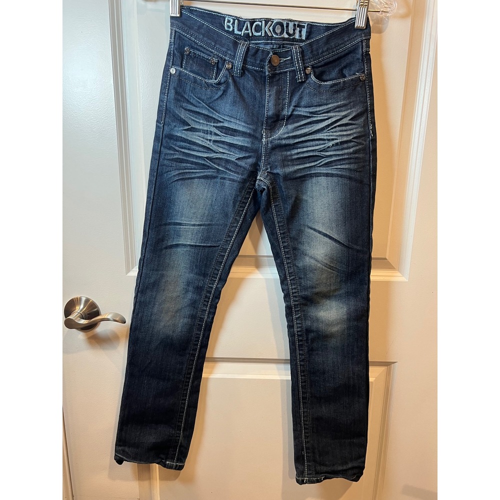 Blackout Boys Jeans Straight Leg Contrast Stitch Dark Wash Blue Size 10